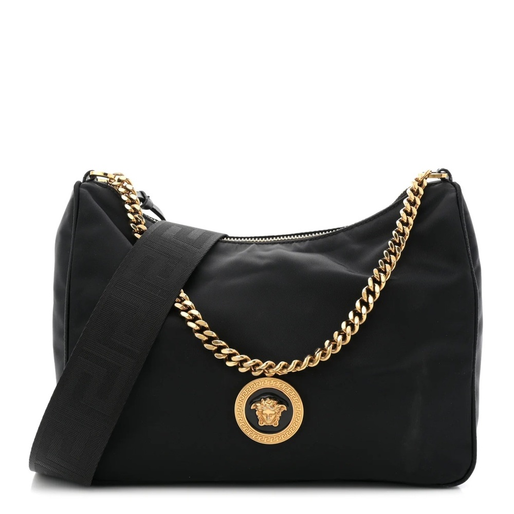 Versace La Medusa enamel logo monogram mooncut shoulder crossbody bag NEW